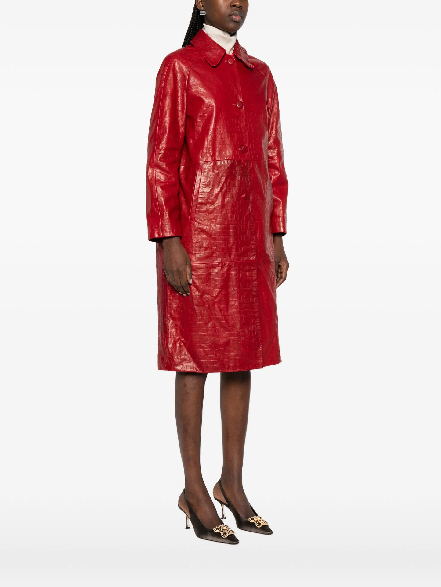 croco-embossed leather coat