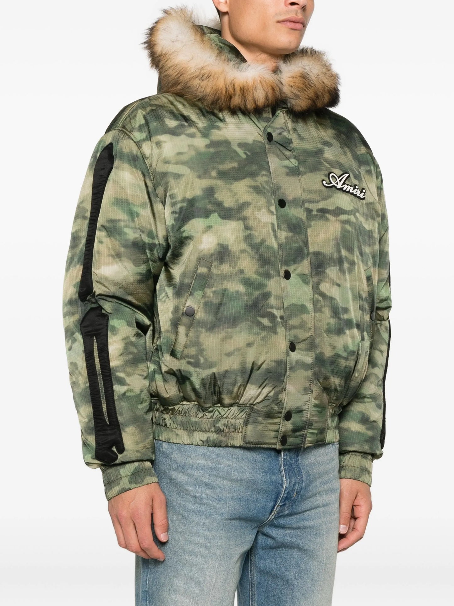 camo faux-fur hooded jacket