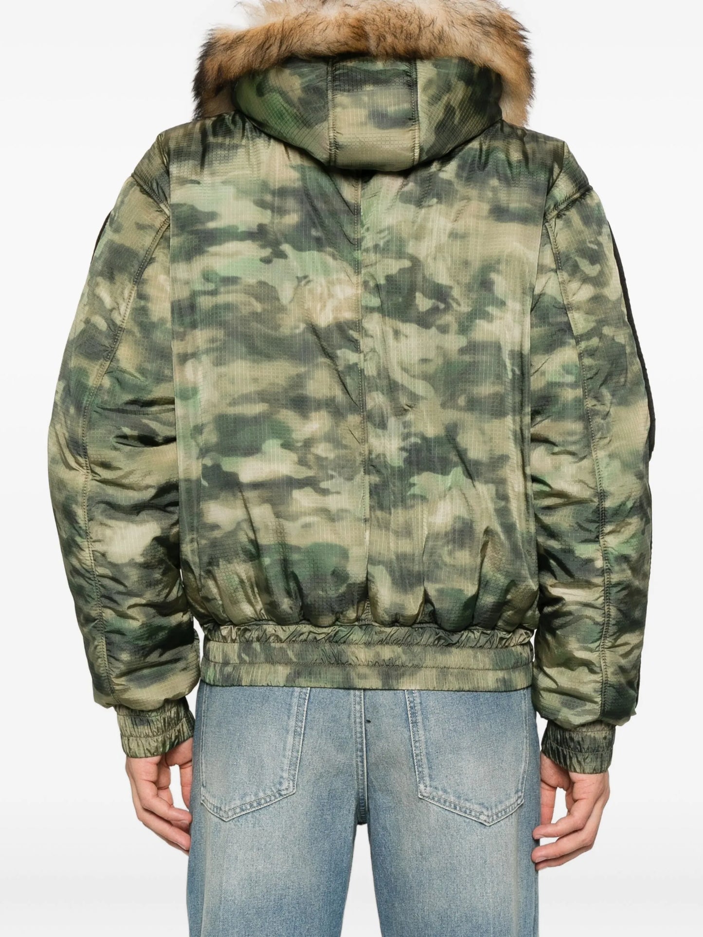 camo faux-fur hooded jacket