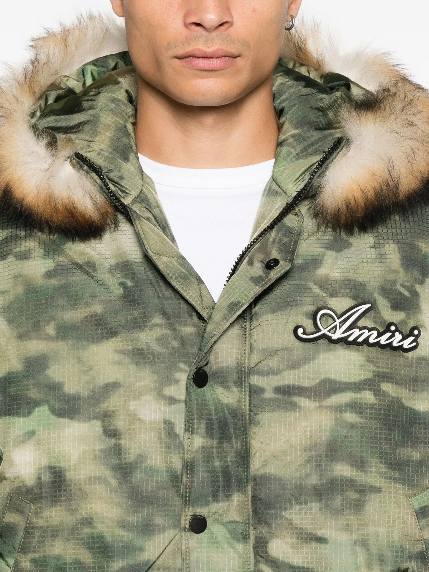 camo faux-fur hooded jacket