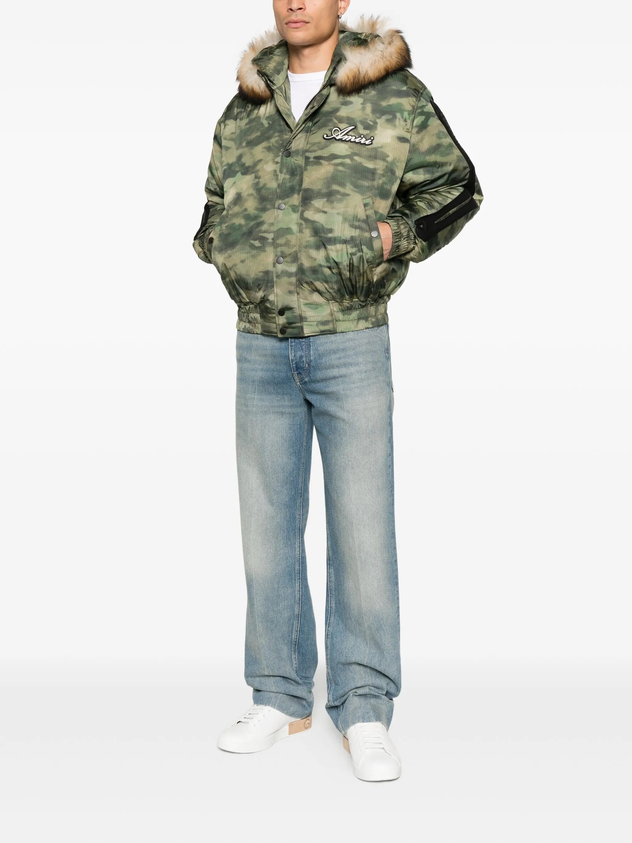 camo faux-fur hooded jacket