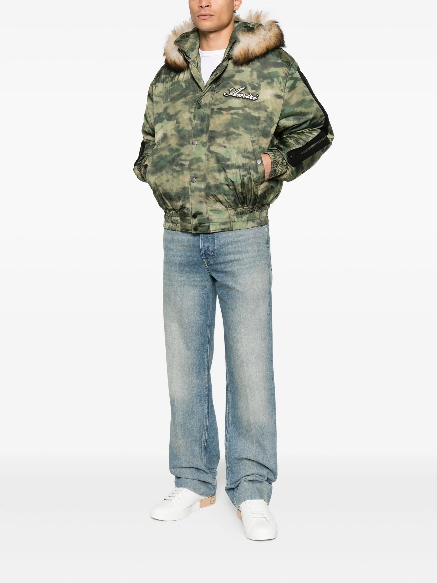 camo faux-fur hooded jacket