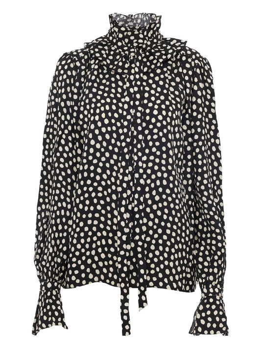 ruffled polka-dot blouse