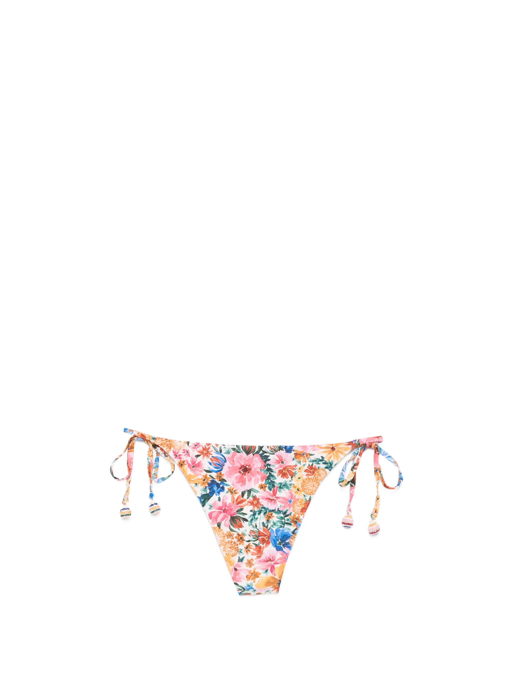 floral-print tie-side bikini bottom
