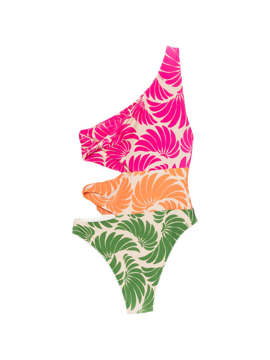 one-shoulder floral-print swimsuit