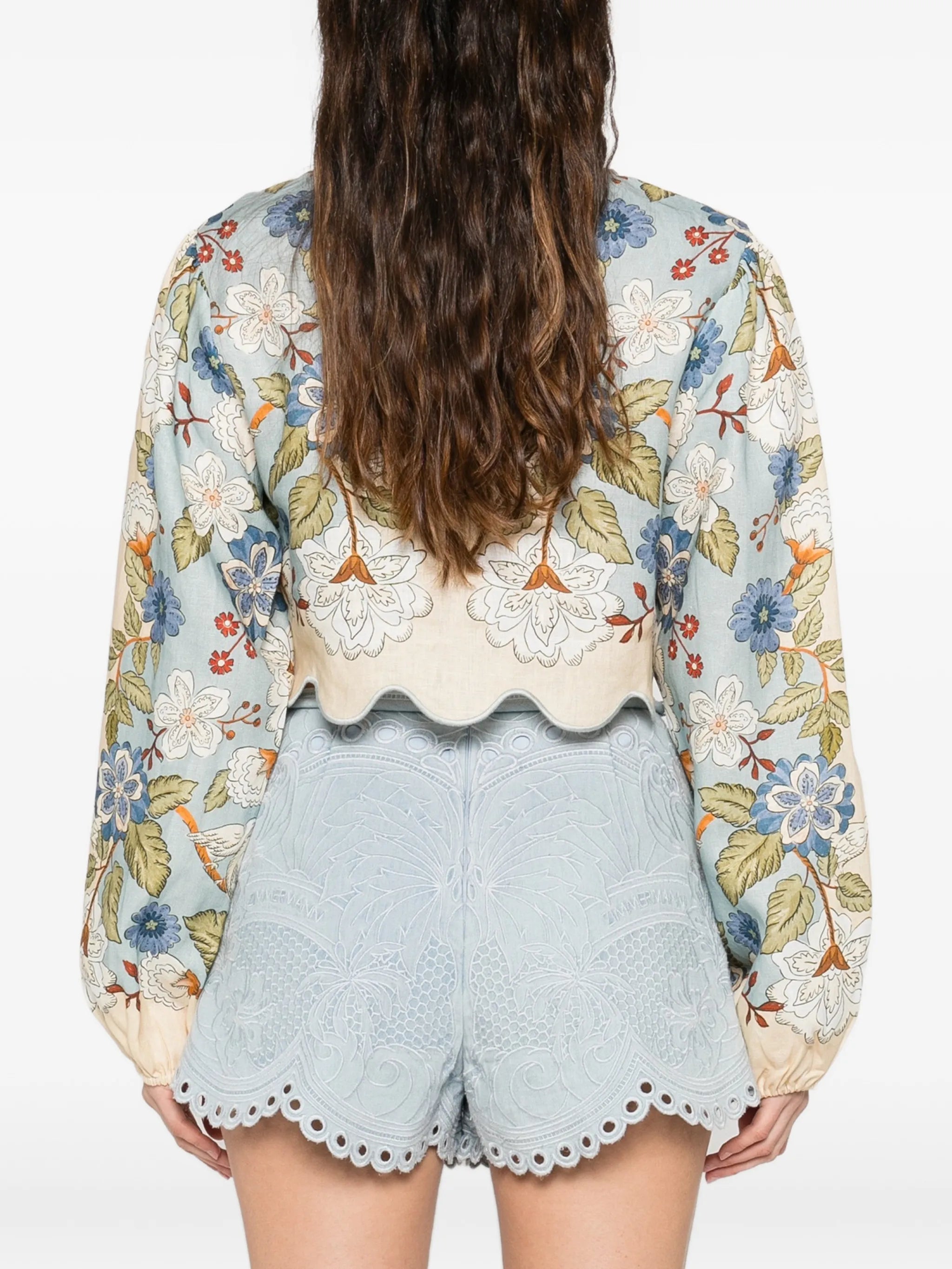 floral-print linen blouse
