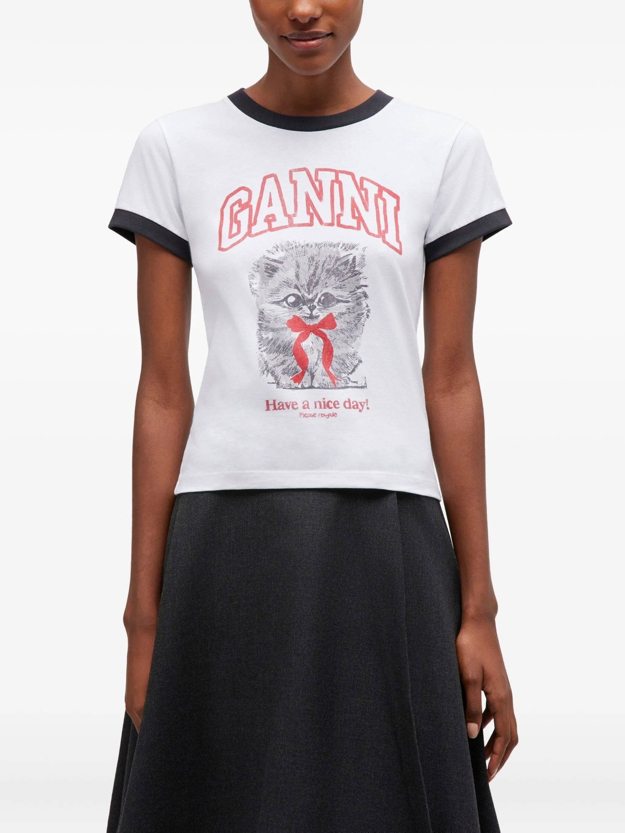 cat-print ringer T-shirt