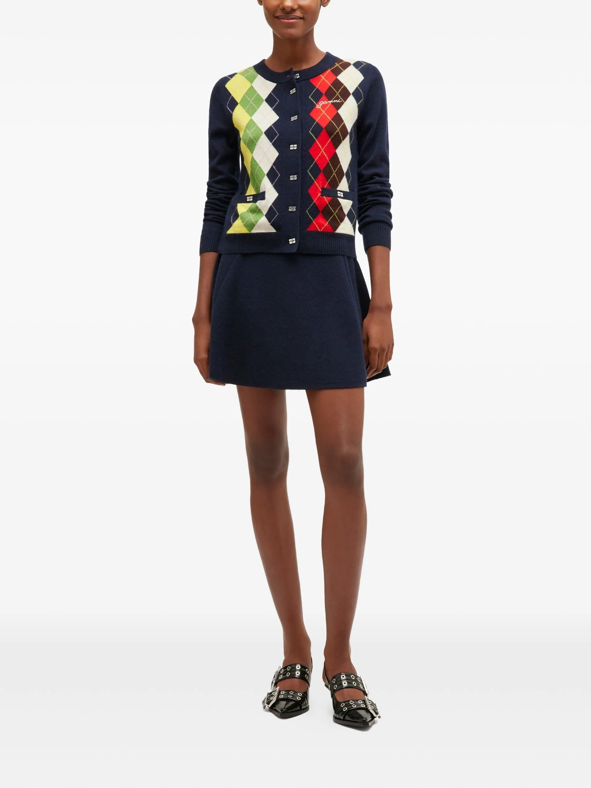 argyle-print cardigan