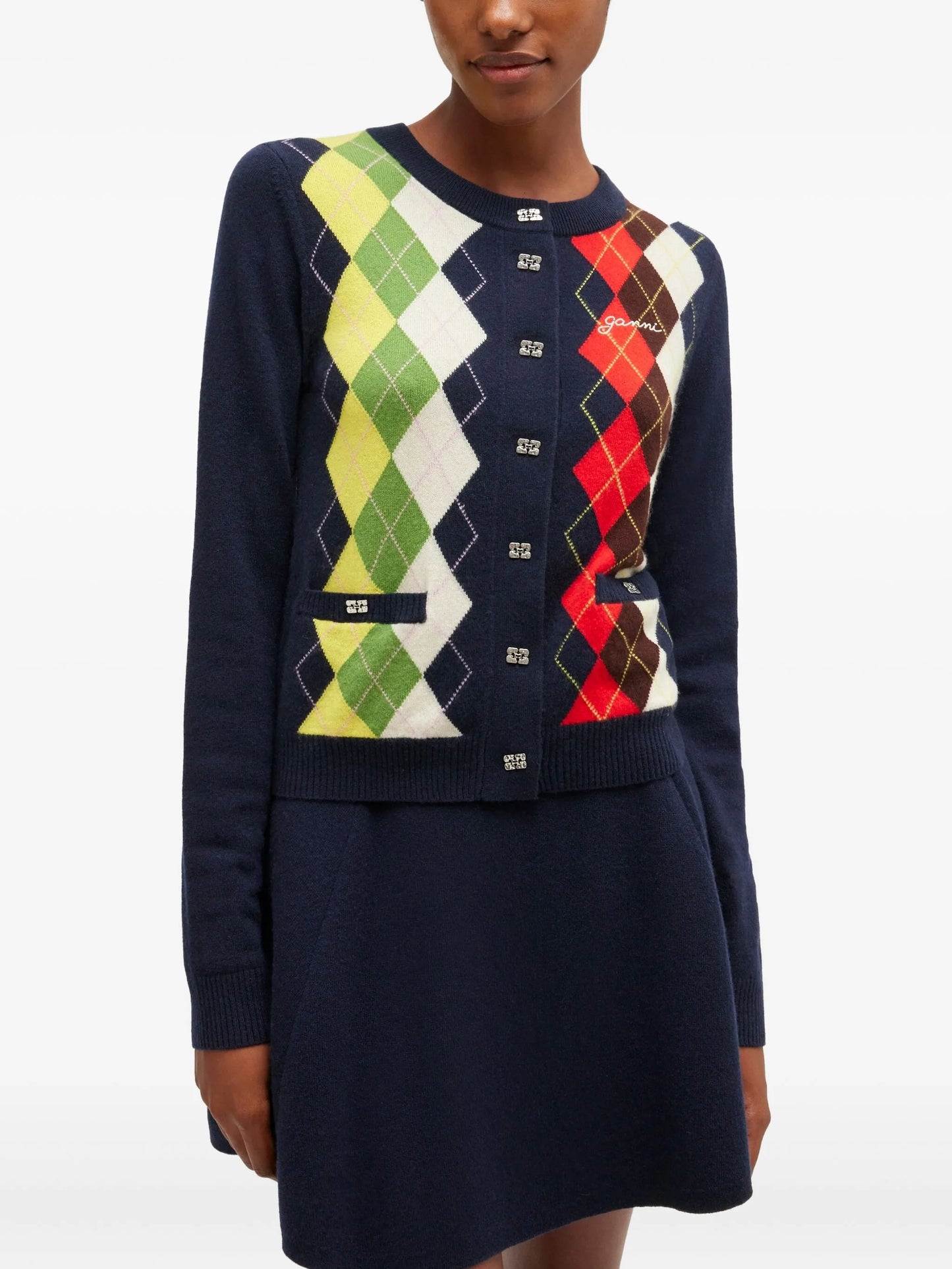 argyle-print cardigan