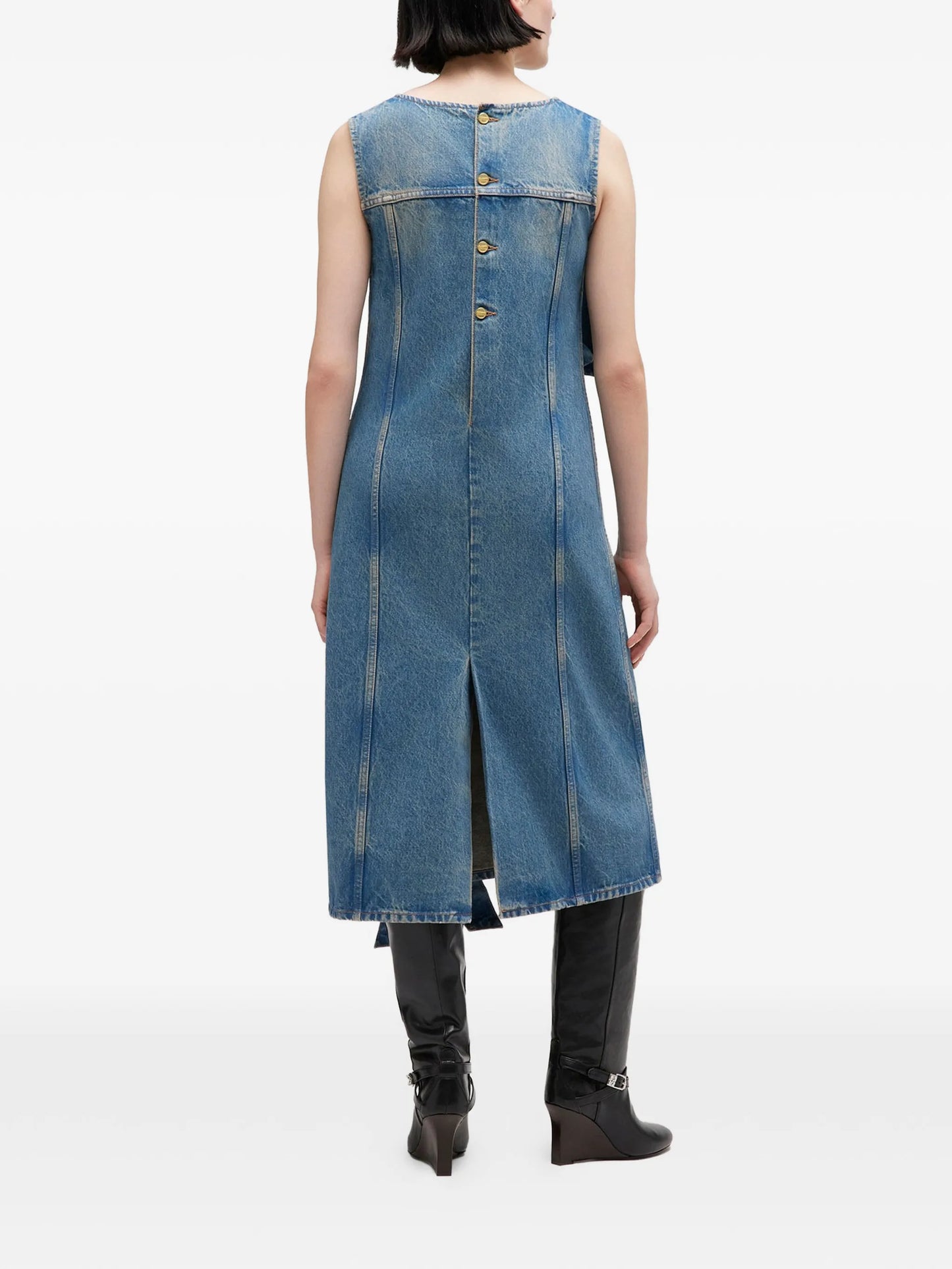 round-neck denim midi dress