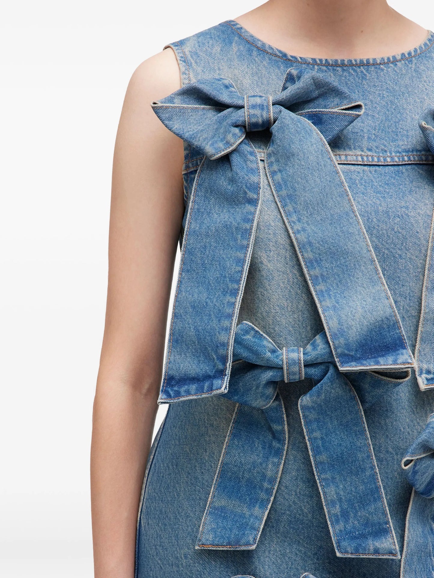 round-neck denim midi dress