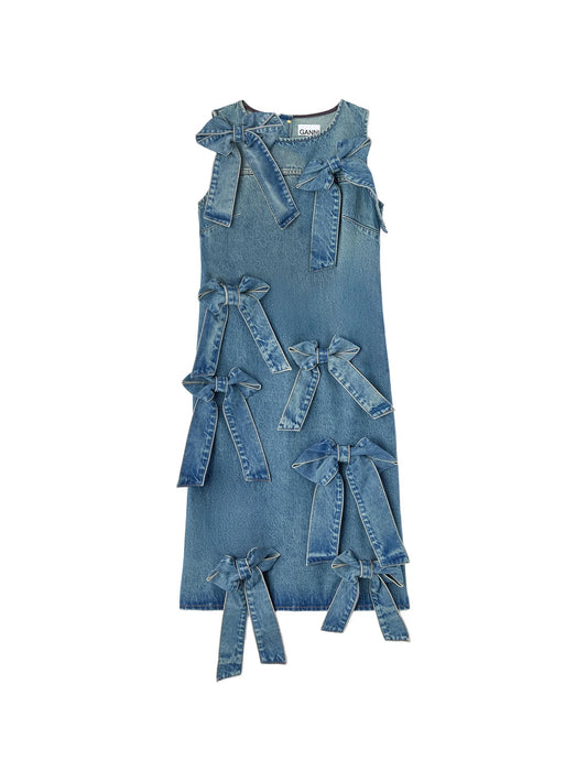 round-neck denim midi dress