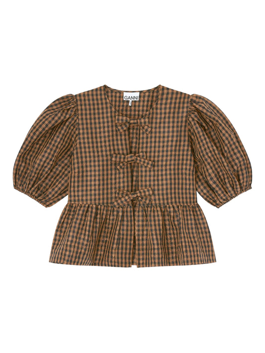 gingham bow blouse