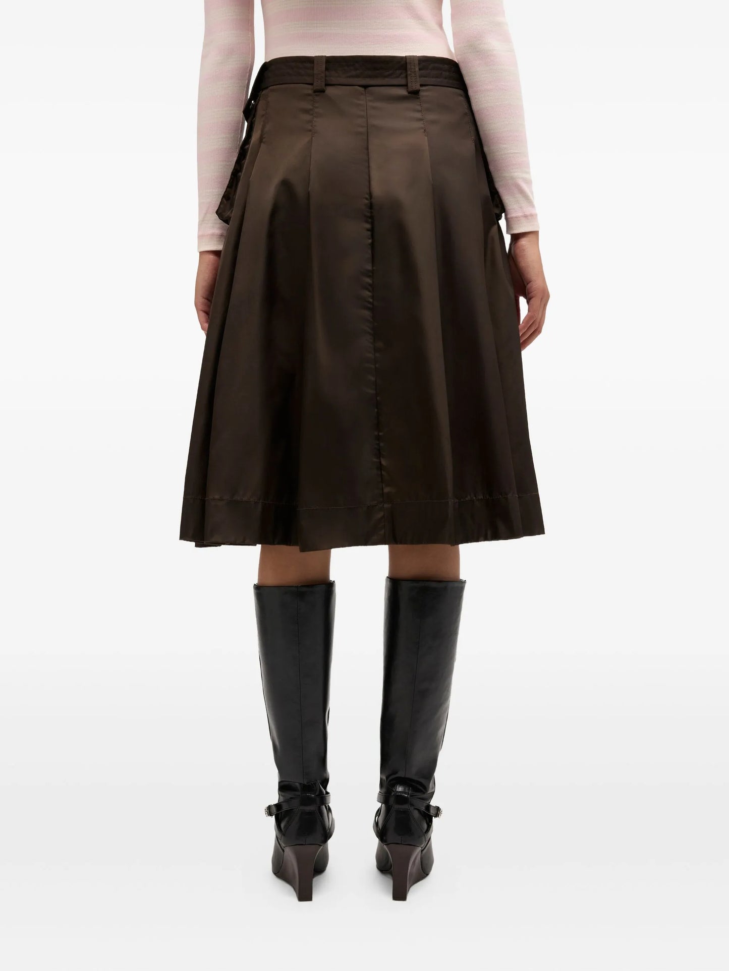belted patch-pocket pleated skirt