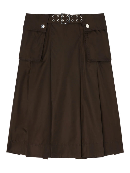 belted patch-pocket pleated skirt