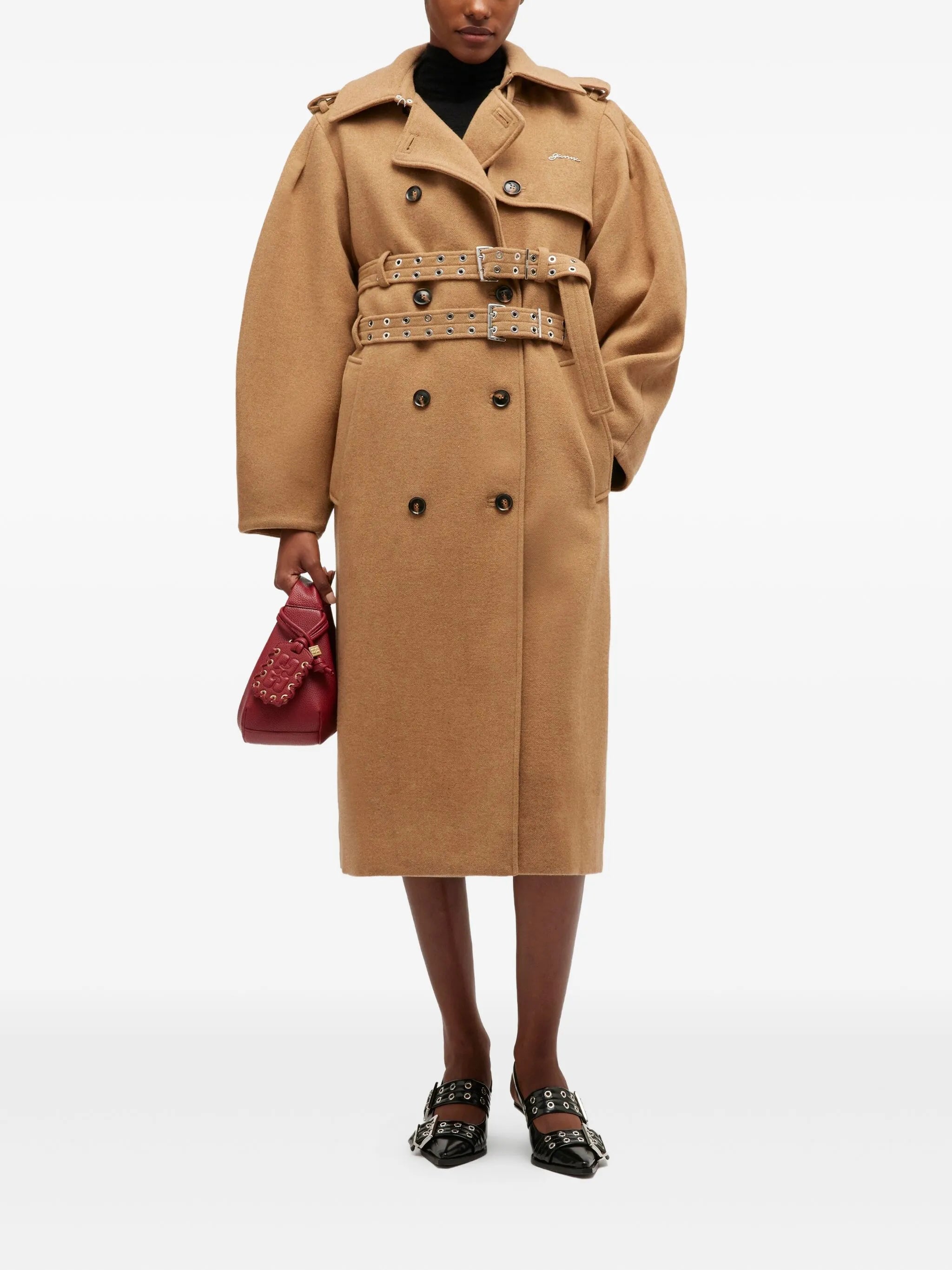 belted double-breasted trench coat