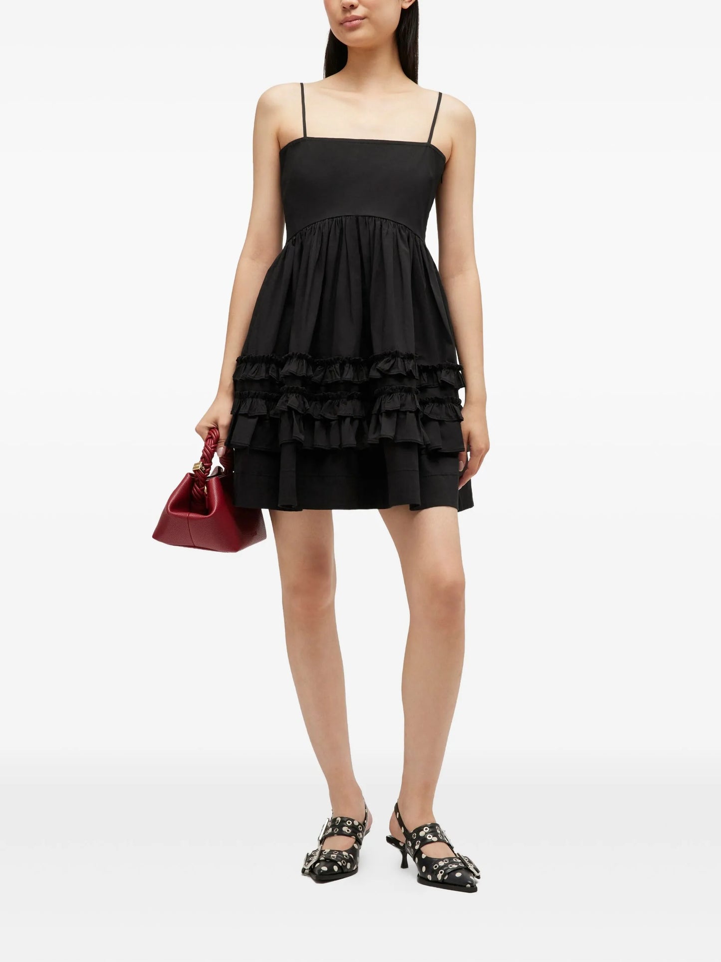 ruffled-trim spaghetti-strap dress