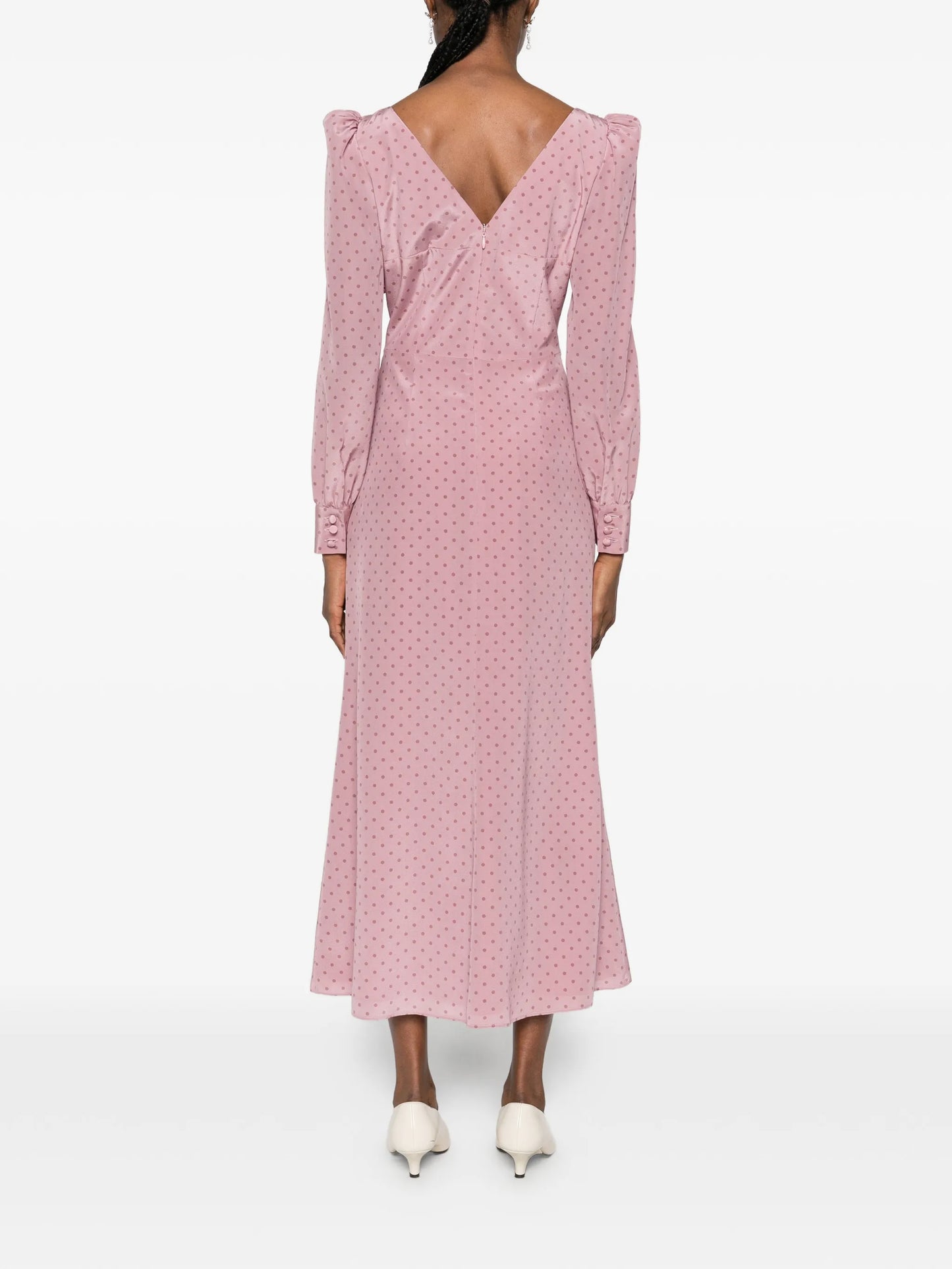 polka-dot ruffled midi dress
