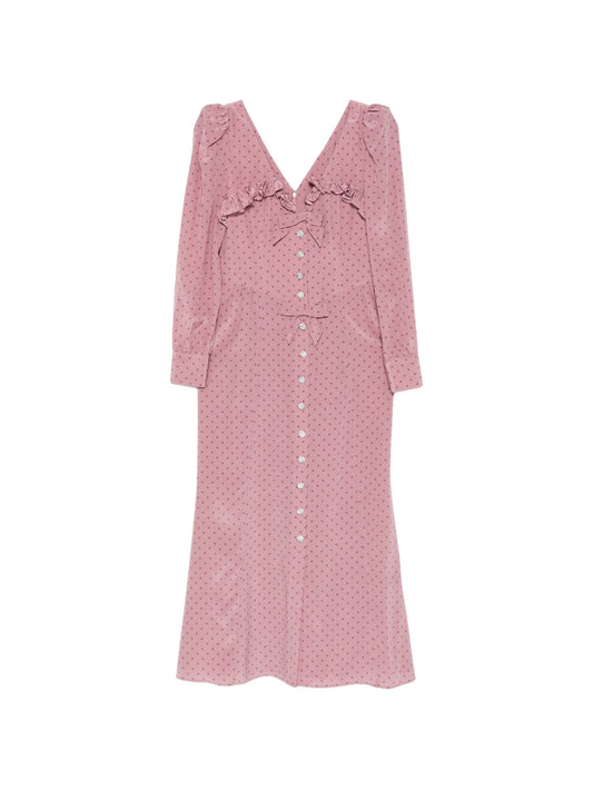 polka-dot ruffled midi dress
