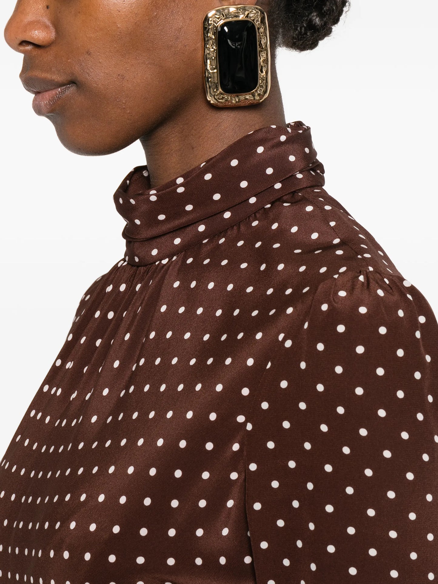 polka dot print high-neck midi dress