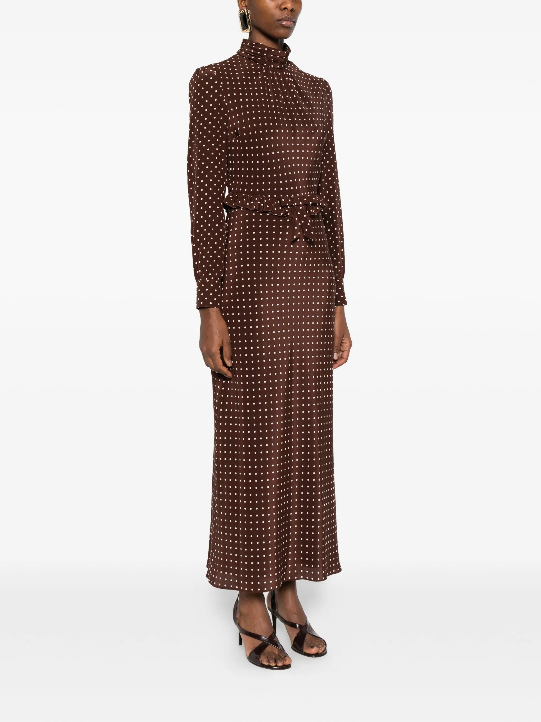 polka dot print high-neck midi dress