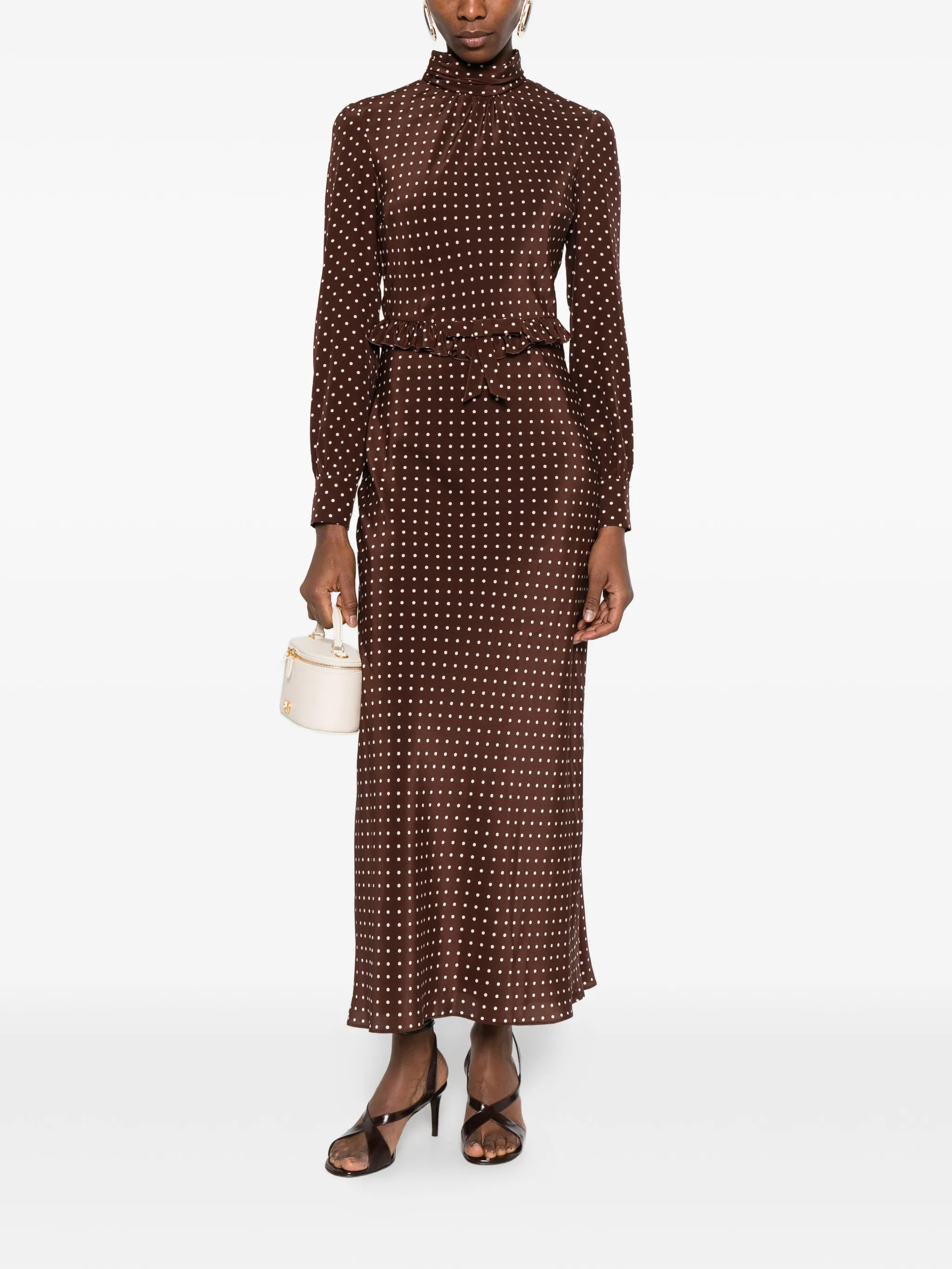 polka dot print high-neck midi dress