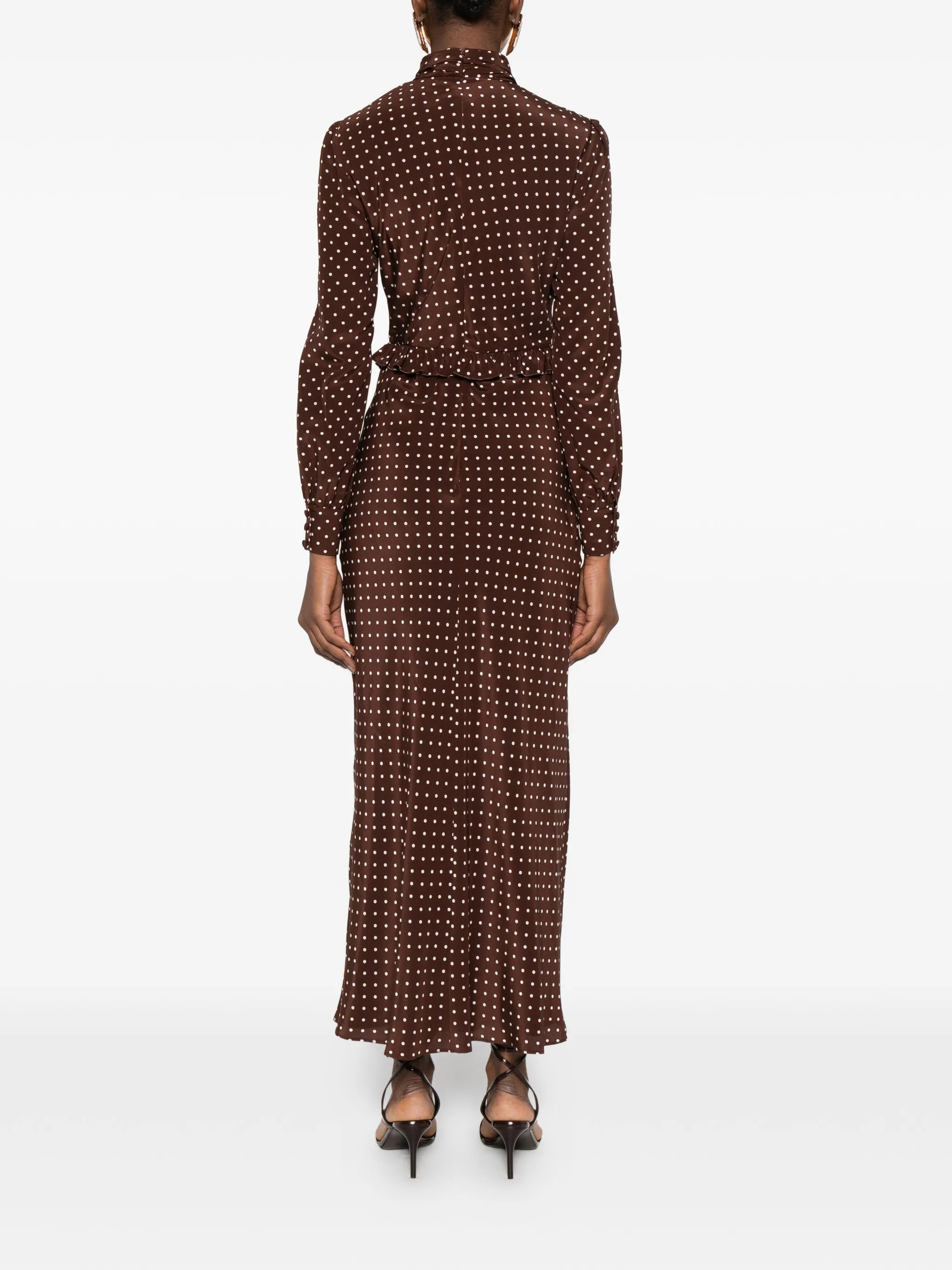 polka dot print high-neck midi dress