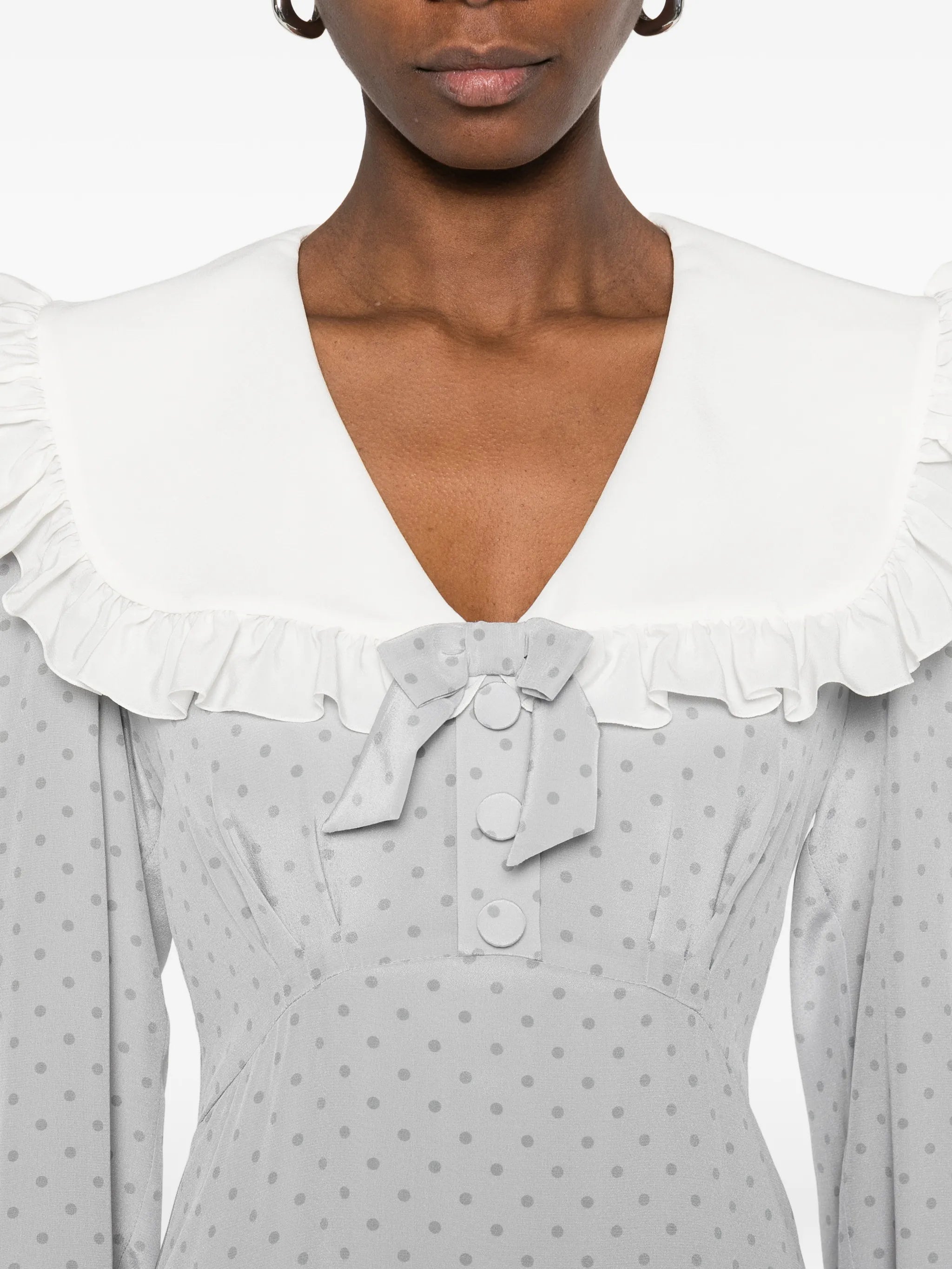ruffled polka dot midi dress