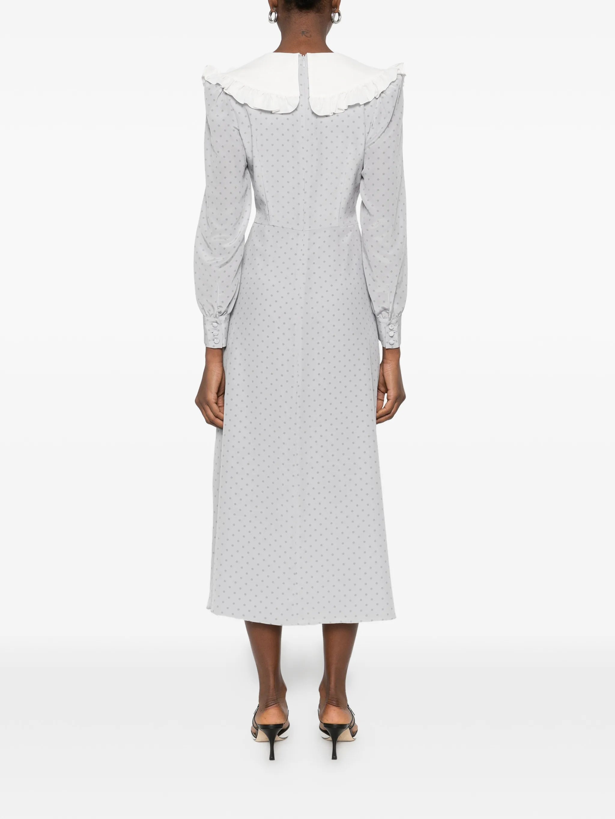 ruffled polka dot midi dress