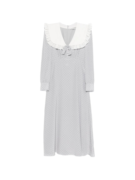 ruffled polka dot midi dress