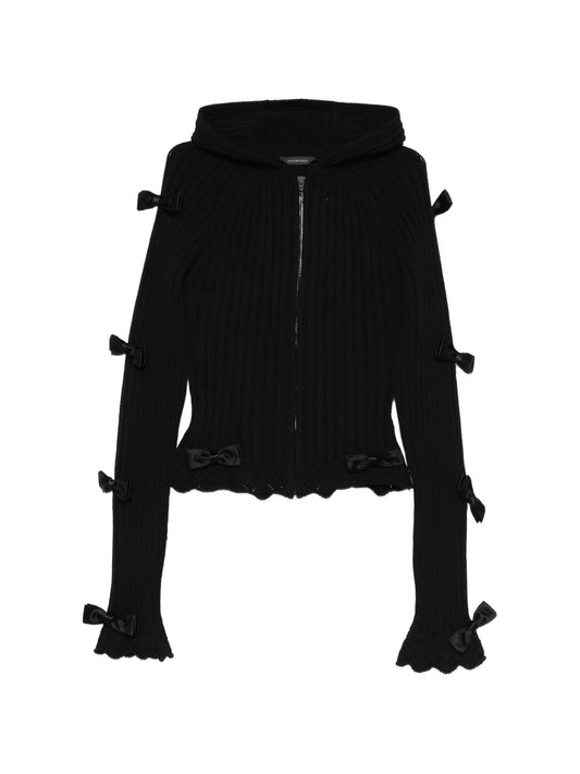 bow-embellished zip-up cardigan