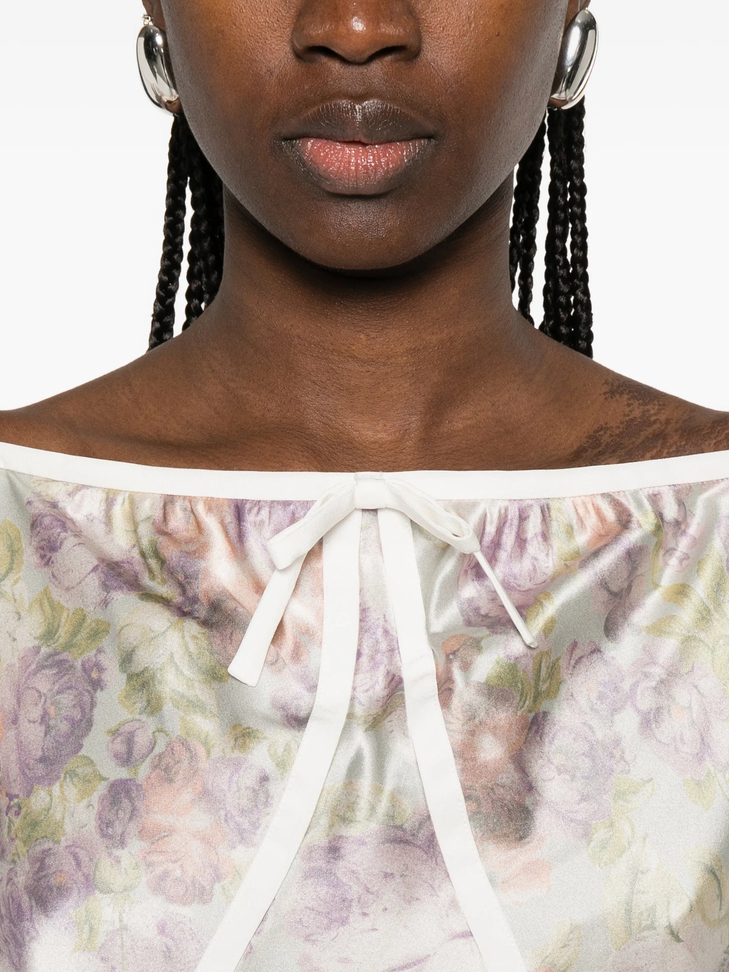 bow floral silk midi dress