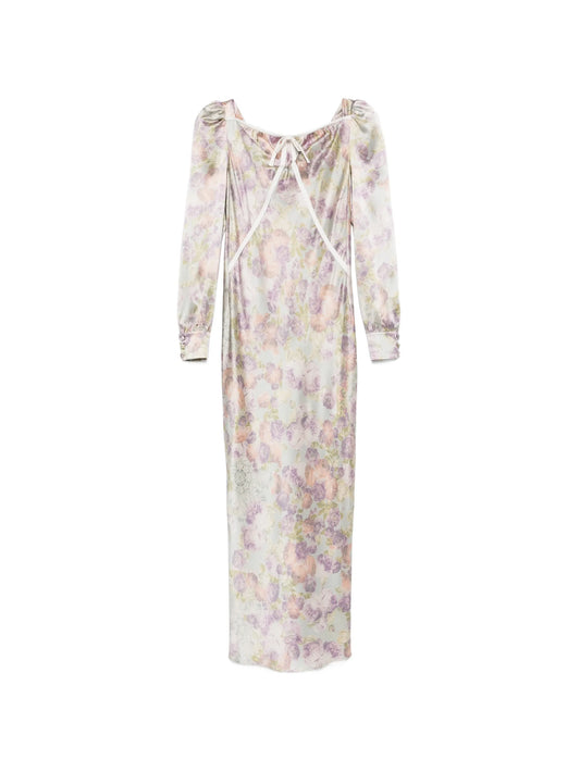 bow floral silk midi dress