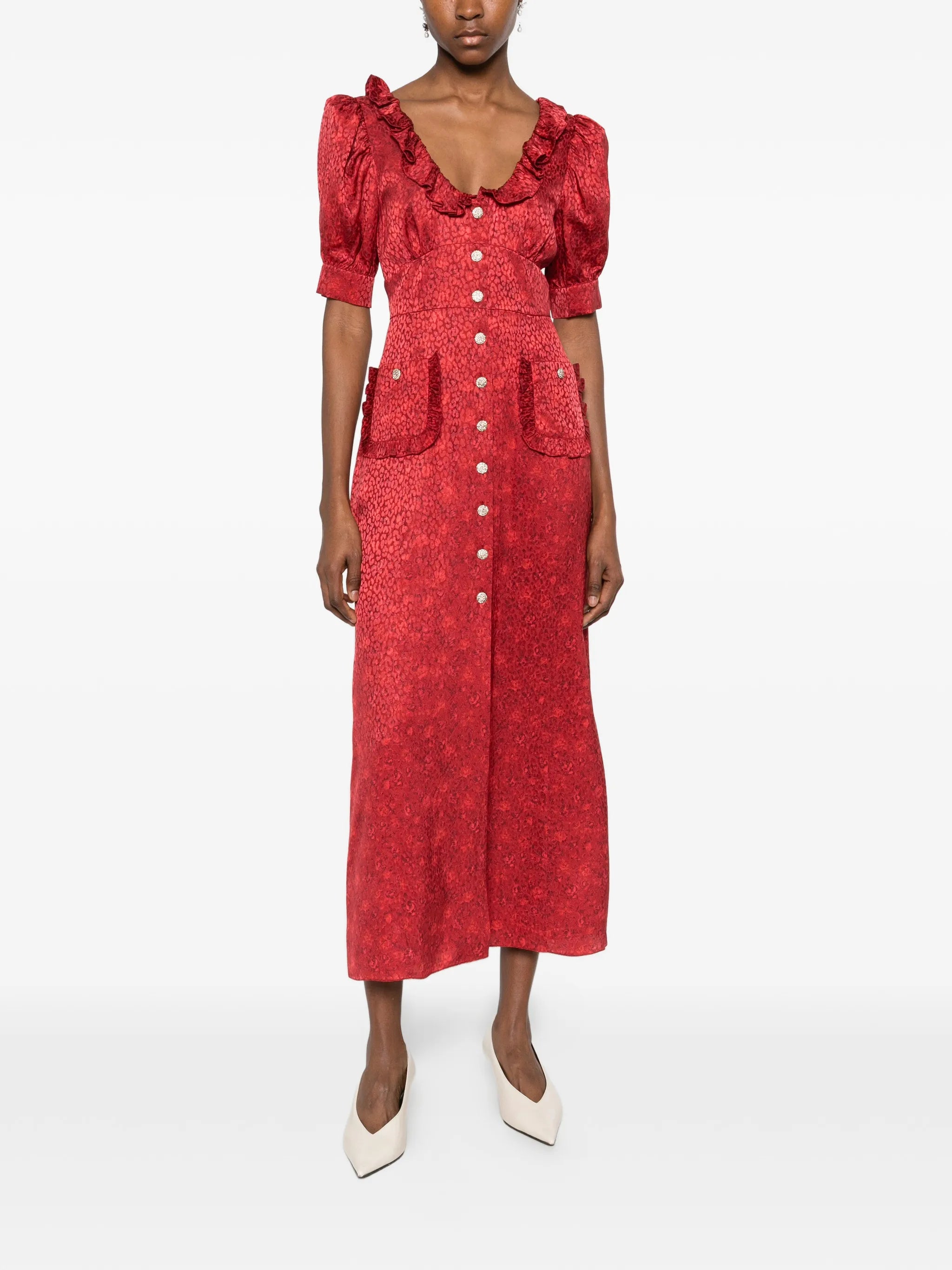 ruffled jacquard midi dress