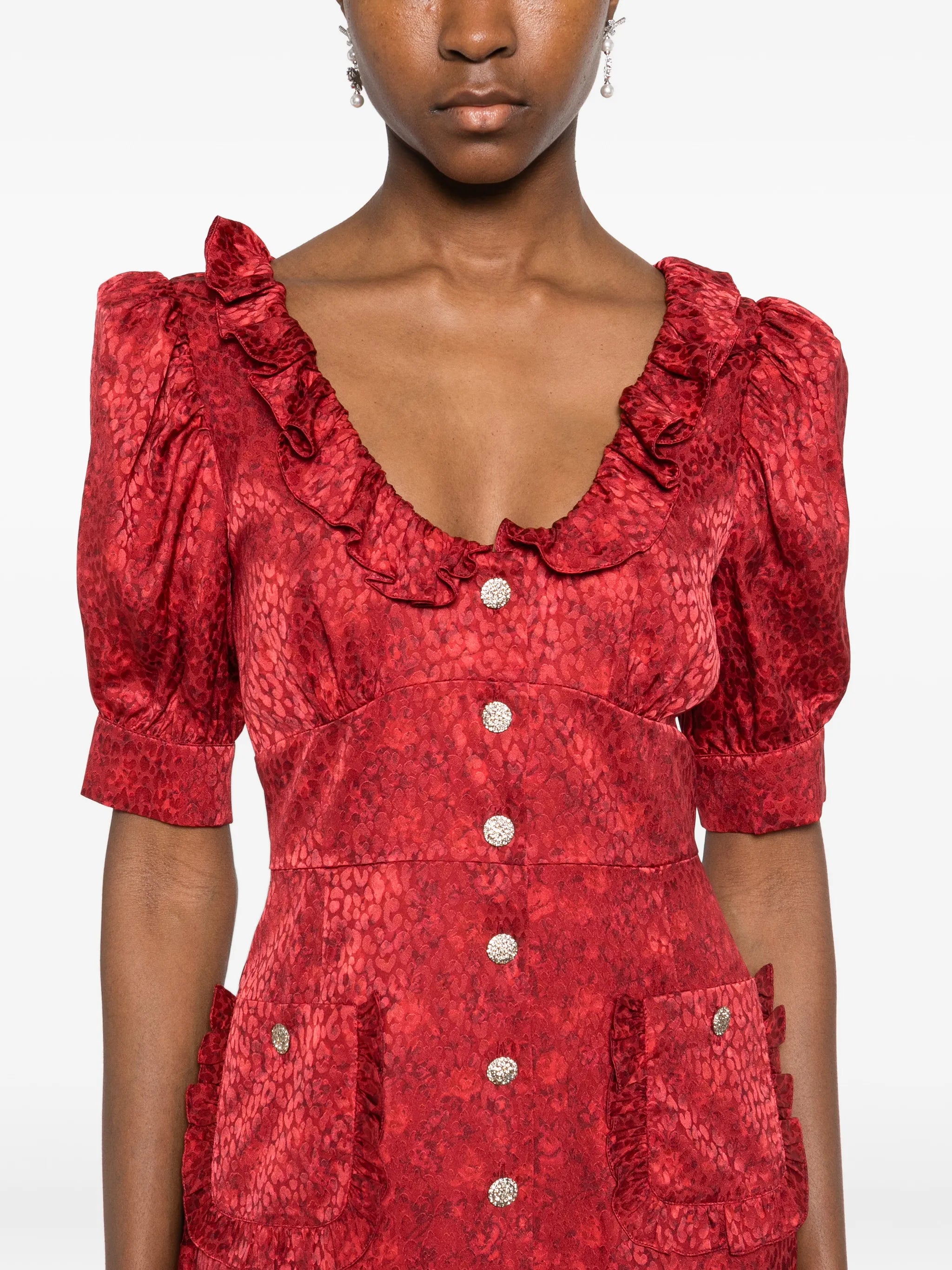 ruffled jacquard midi dress