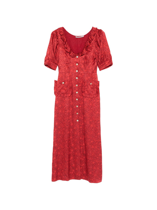 ruffled jacquard midi dress
