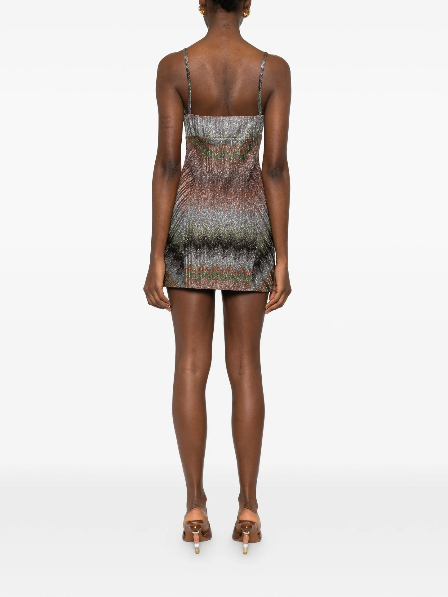 sleeveless chevron-pattern mini dress
