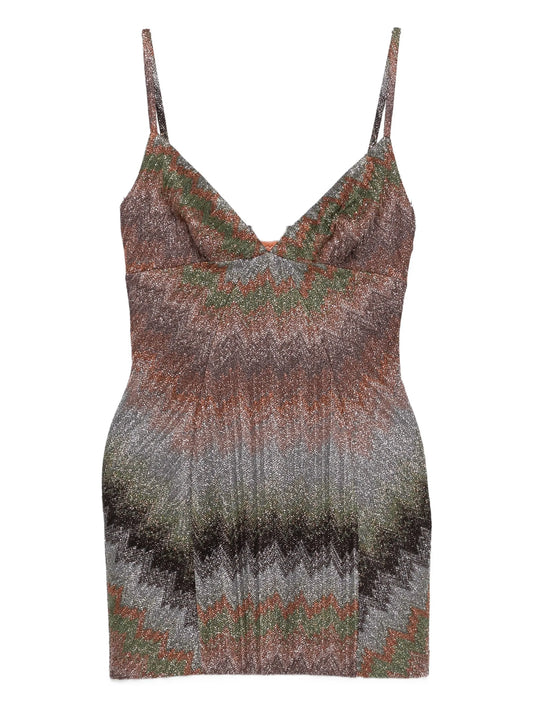sleeveless chevron-pattern mini dress