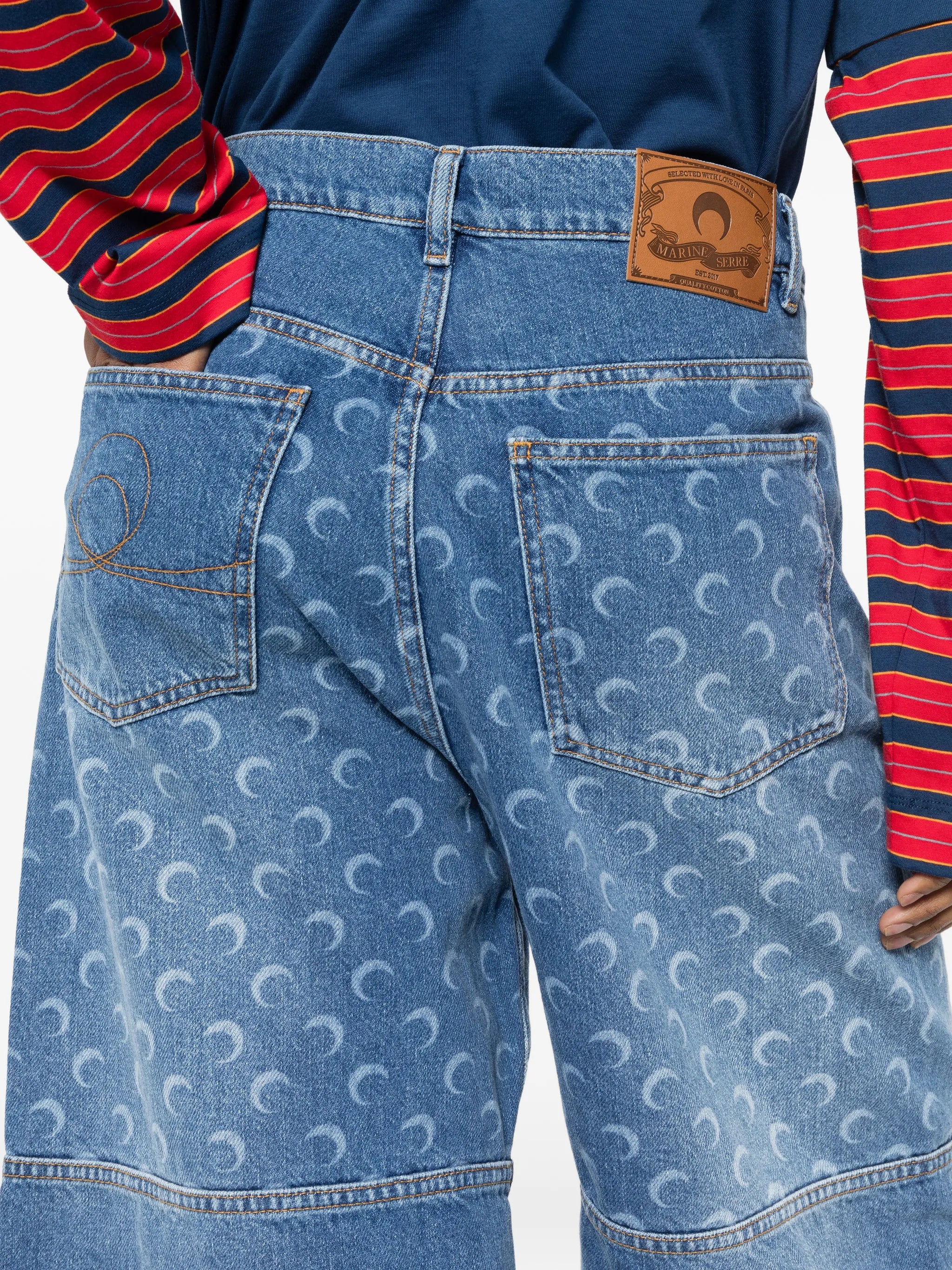 moon-print panelled denim shorts