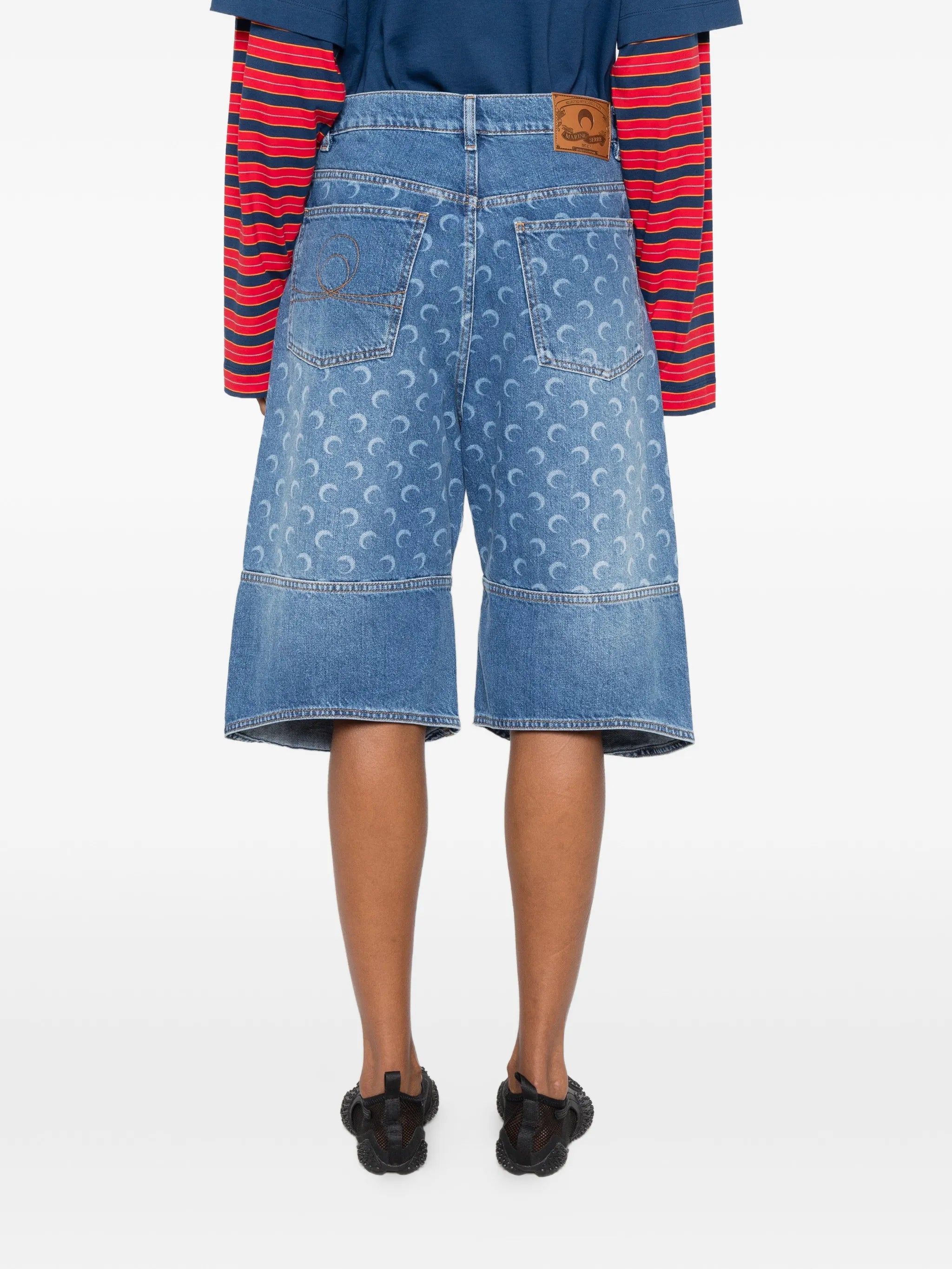 moon-print panelled denim shorts