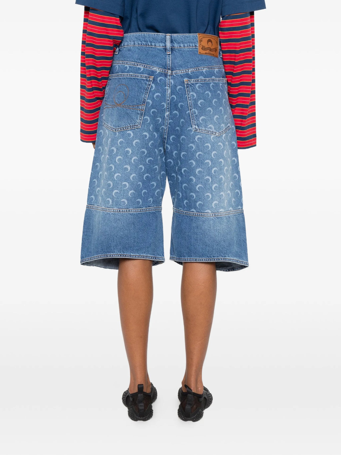 moon-print panelled denim shorts