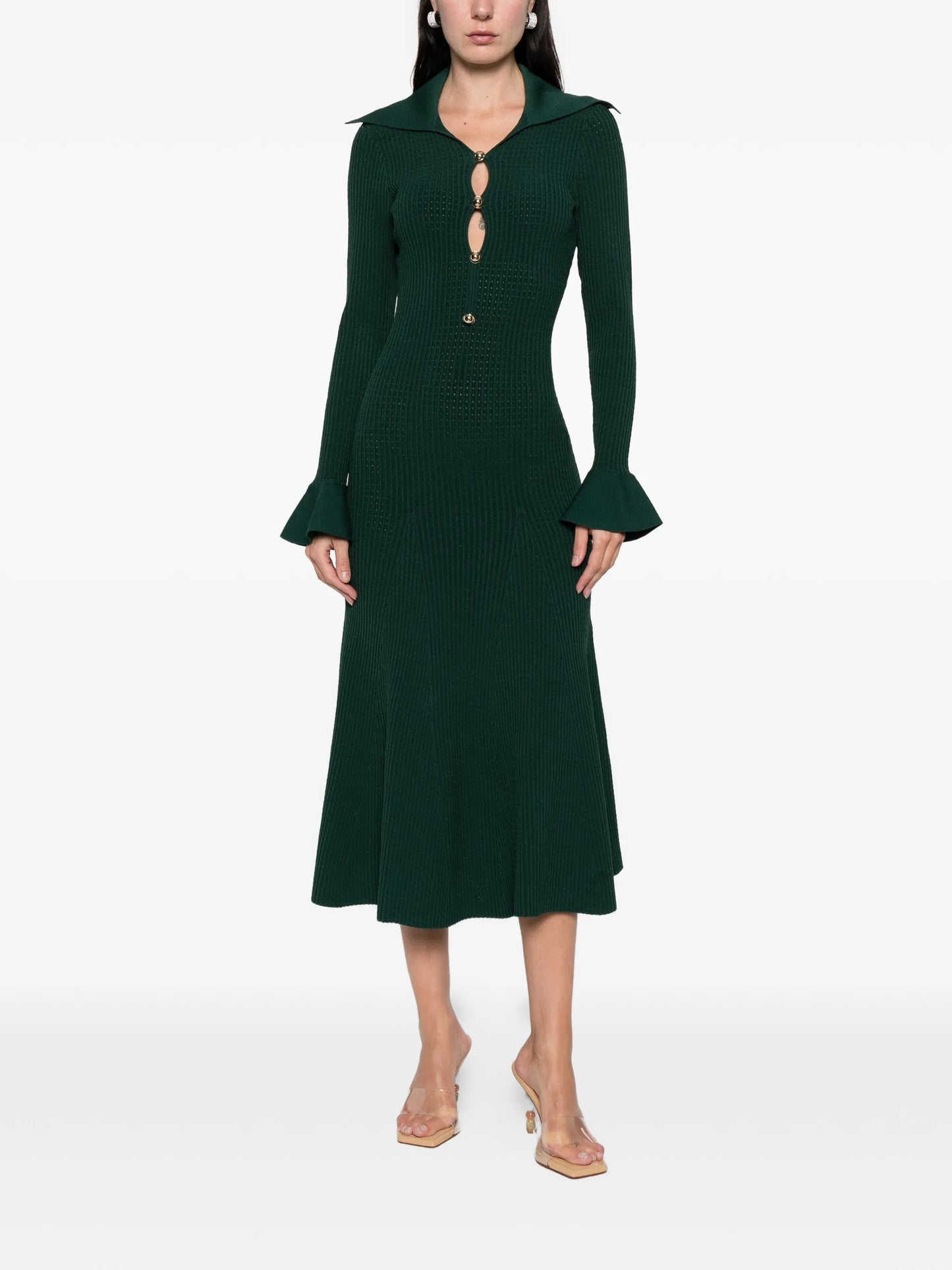 collared knitted midi dress