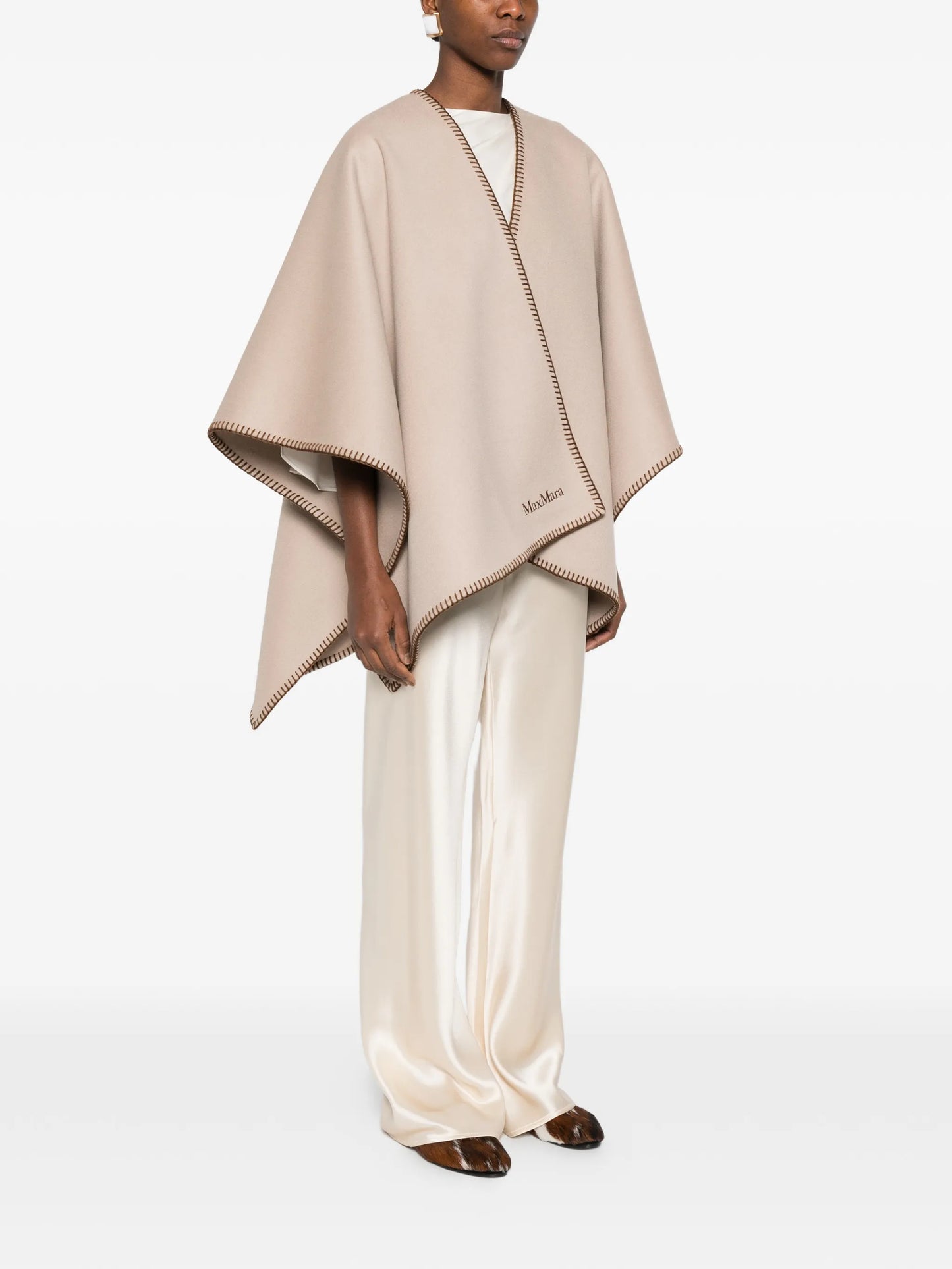 logo-embroidered wool poncho