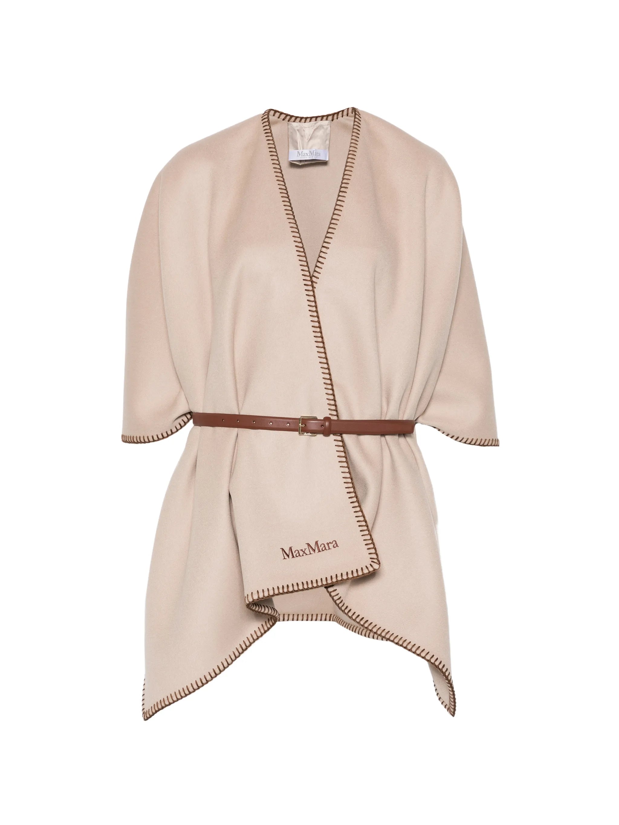 logo-embroidered wool poncho