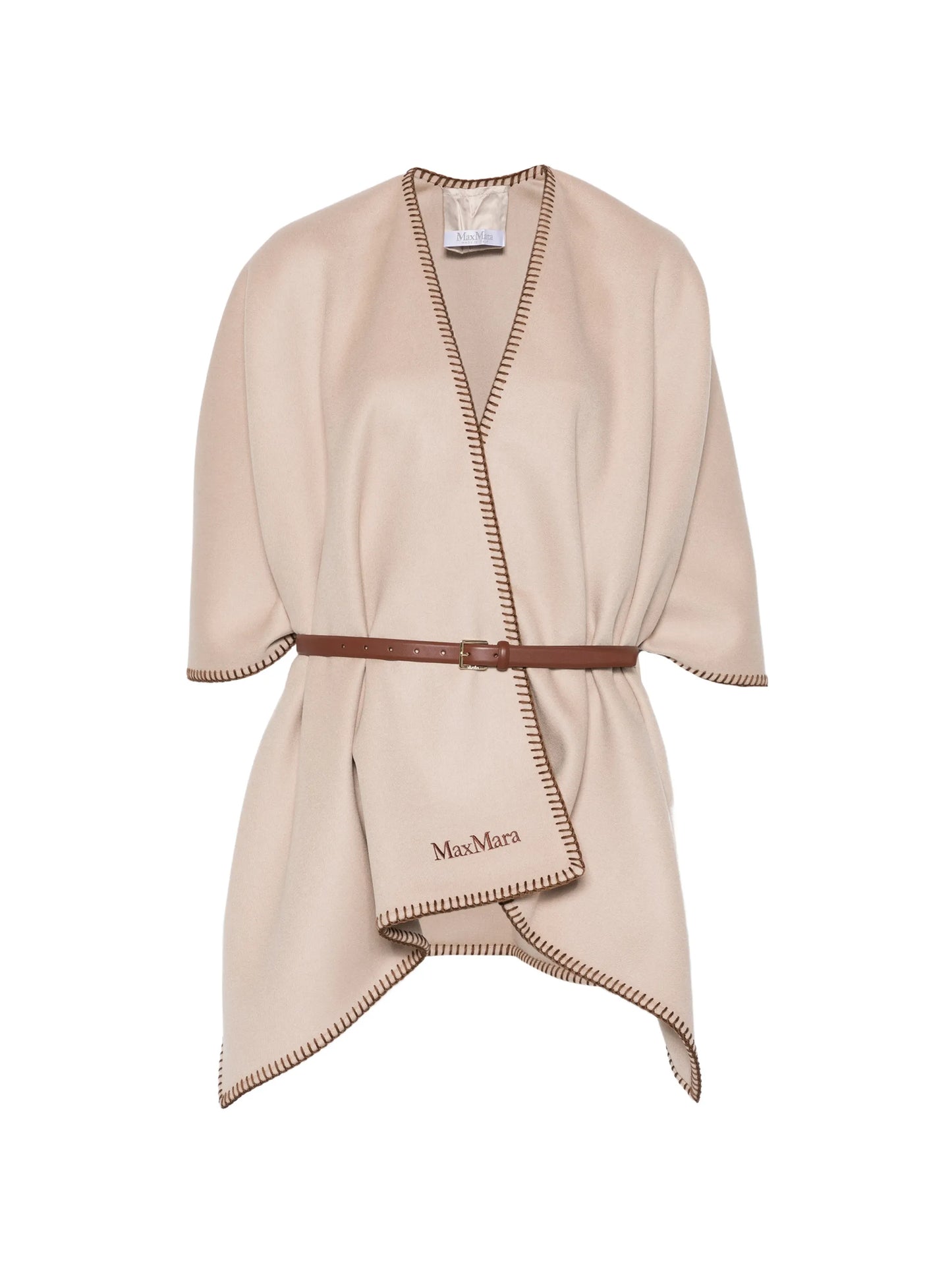 logo-embroidered wool poncho