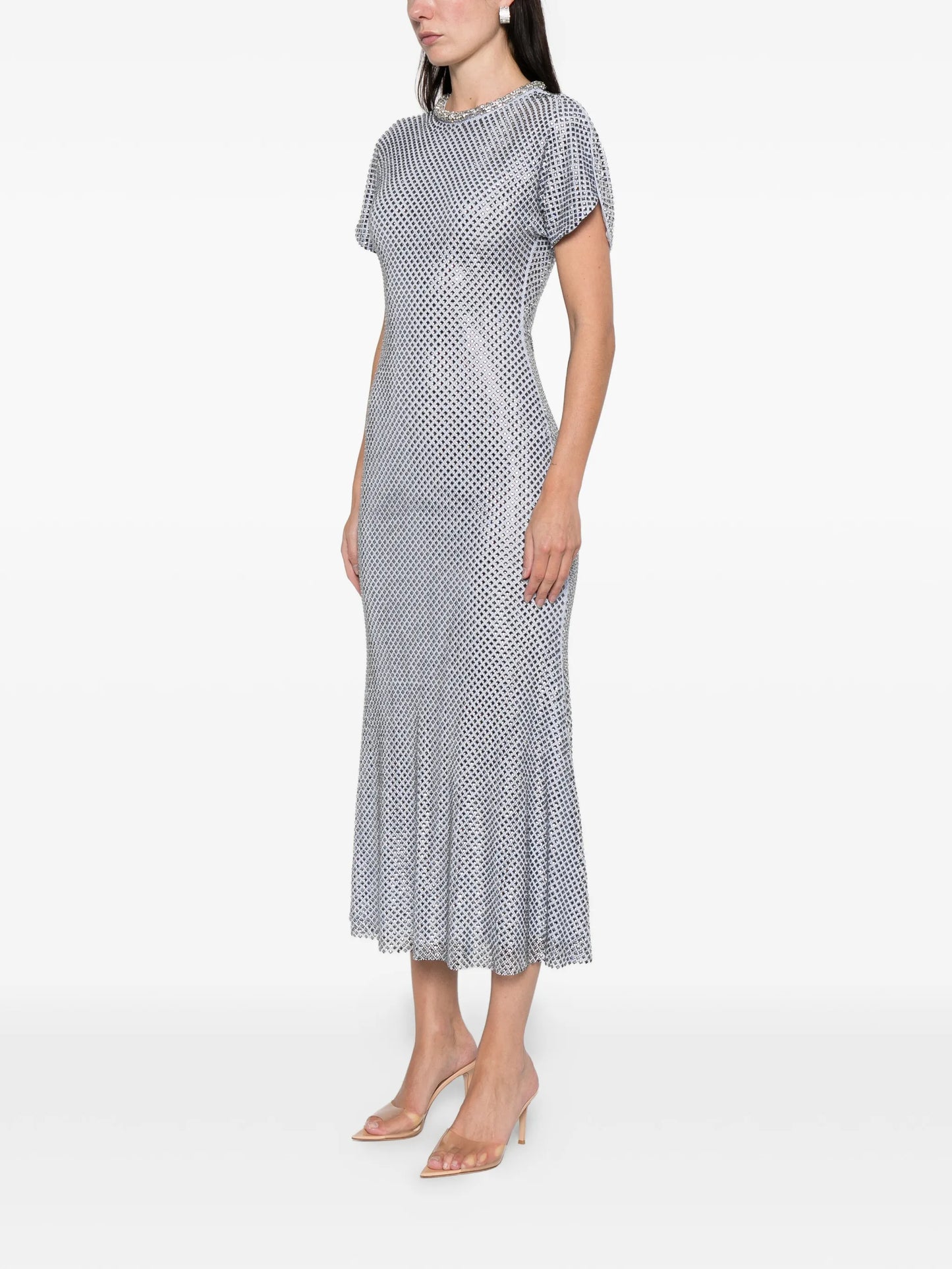 rhinestone mesh midi dress
