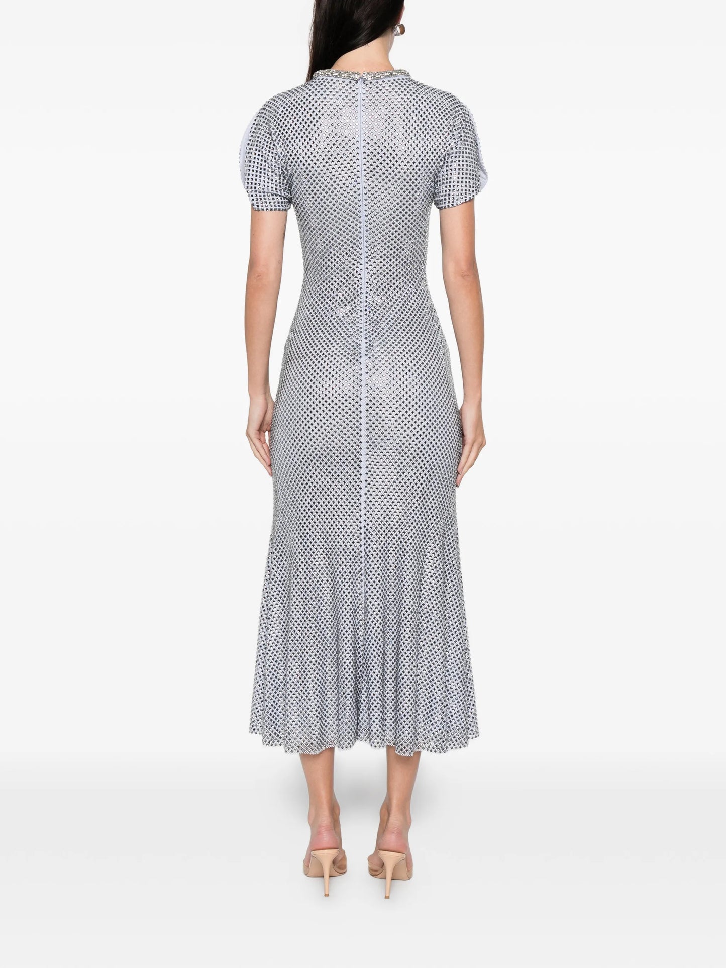 rhinestone mesh midi dress