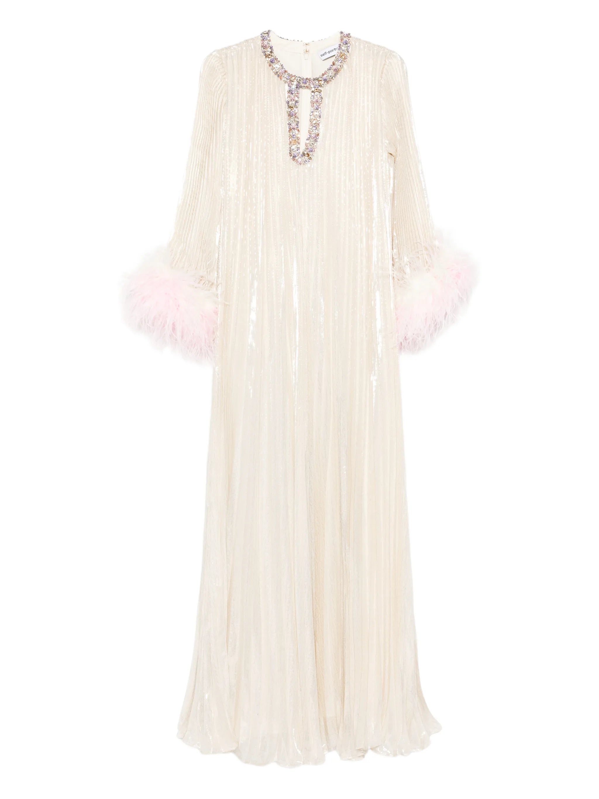 feather-embellished maxi dress
