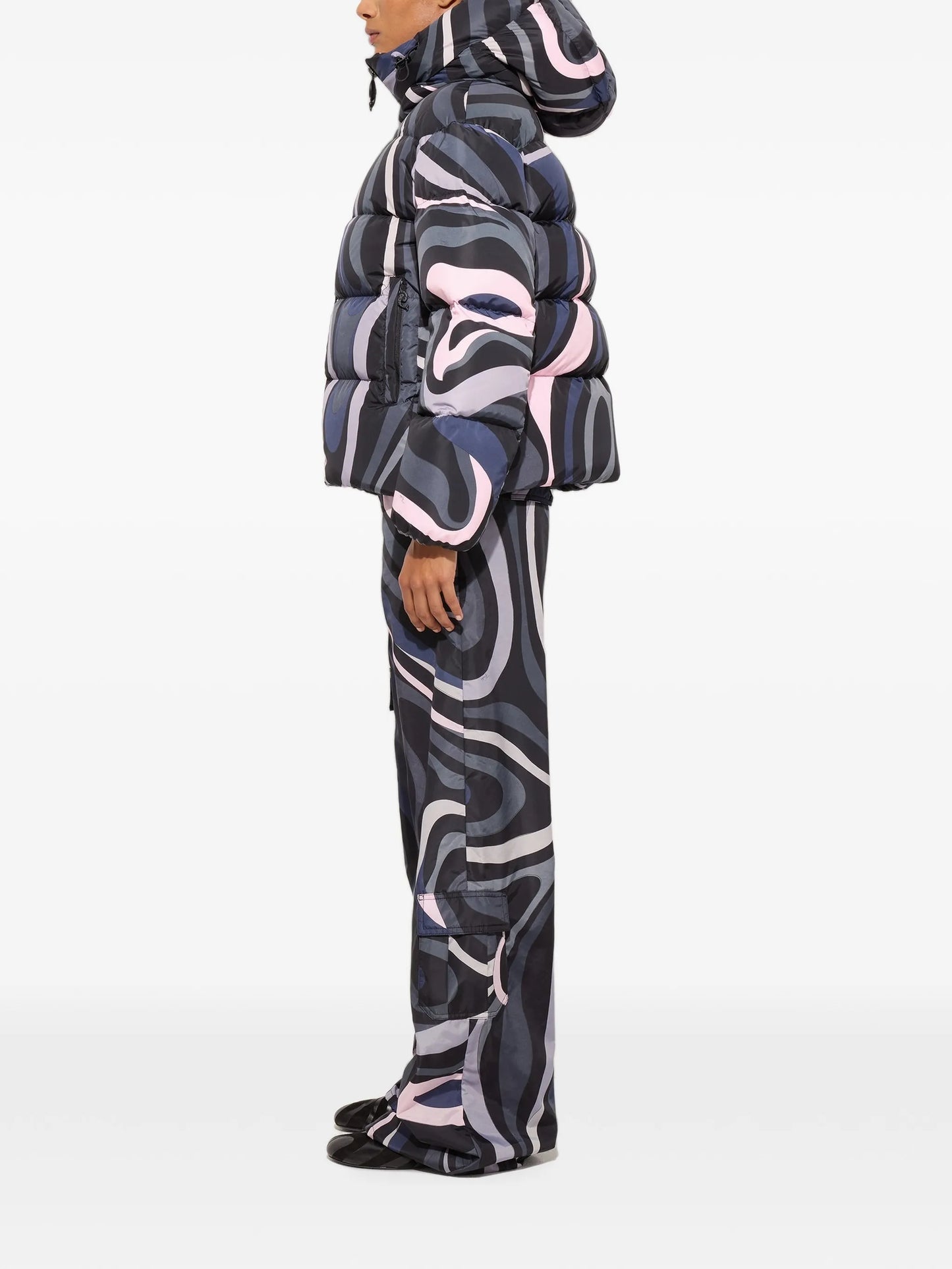Marmo-print down jacket