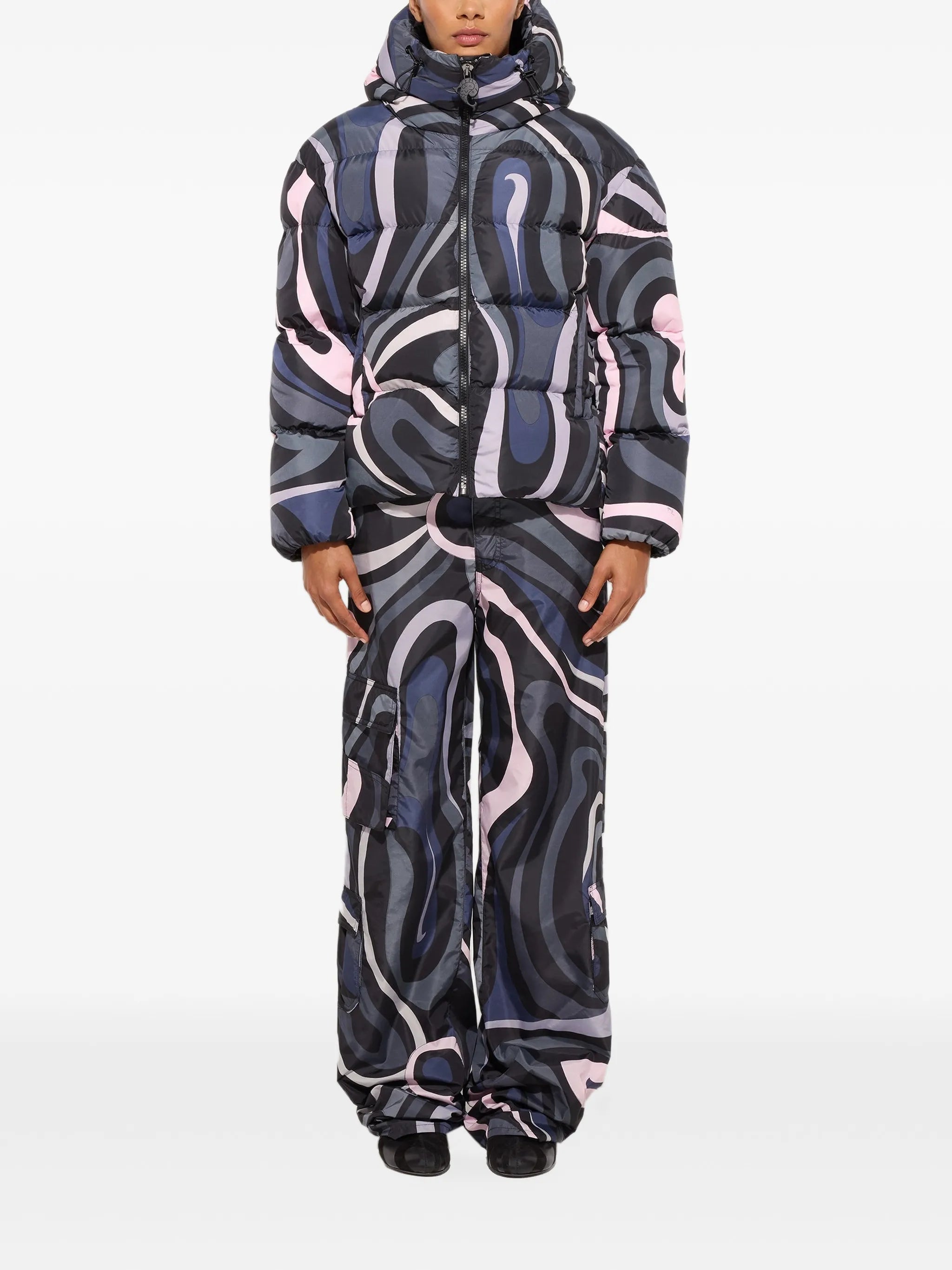 Marmo-print down jacket